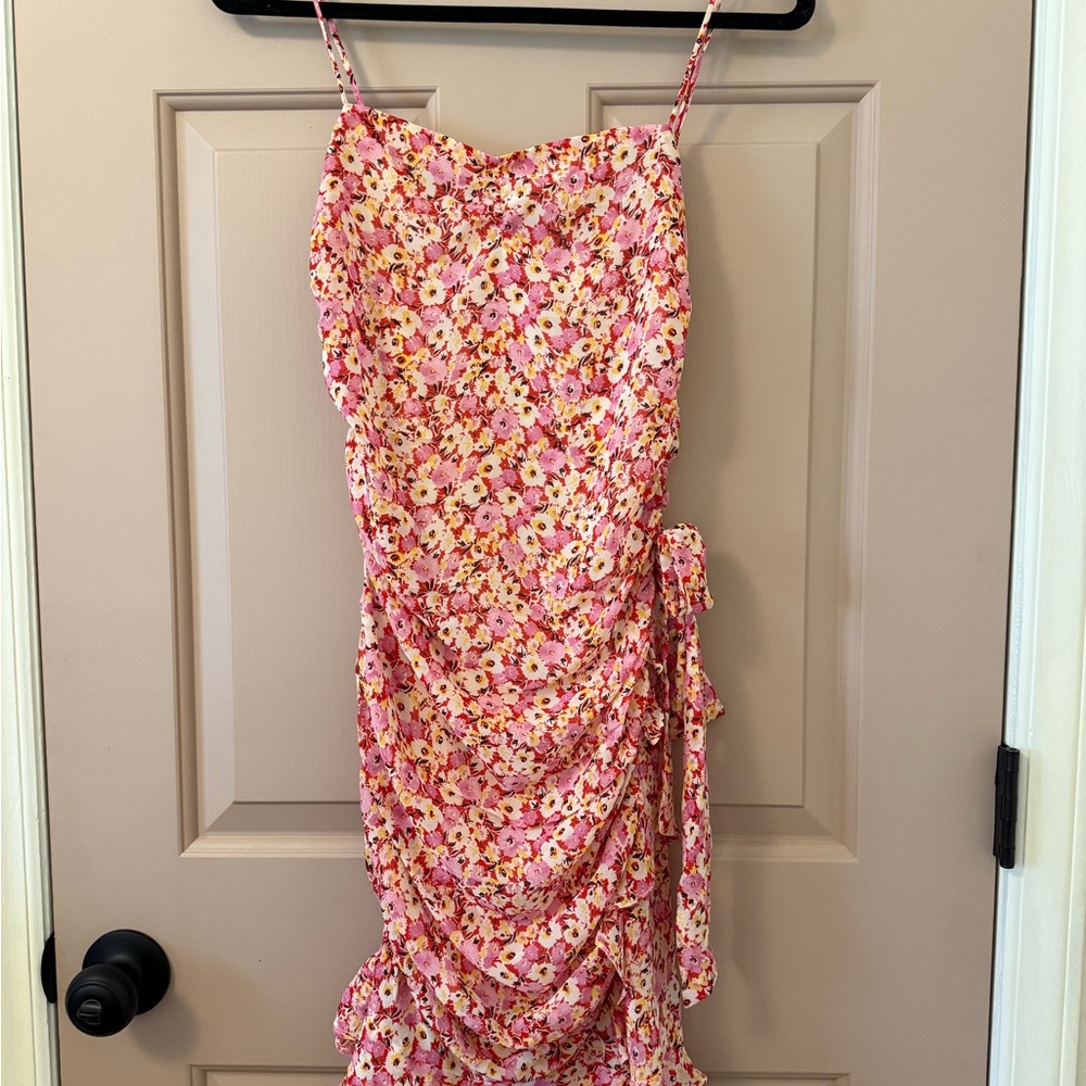 Floral Pink Ruched Dress